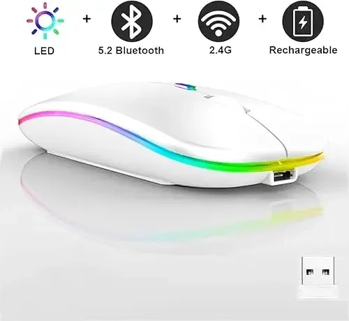 Mouse Blanco Inalámbrico Bluetooth Recargable Ergonómico Led Blanco