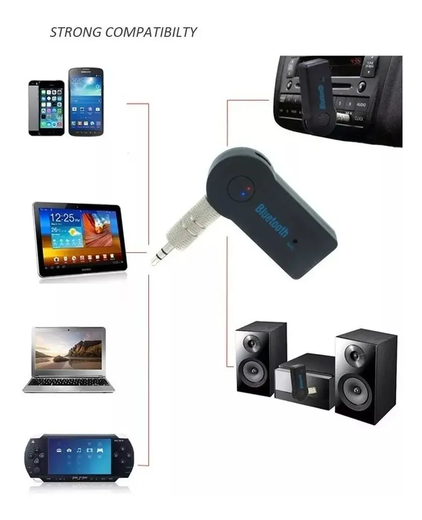 Receptor Audio Bluetooth Auxiliar Reproductor Carro Sonido
