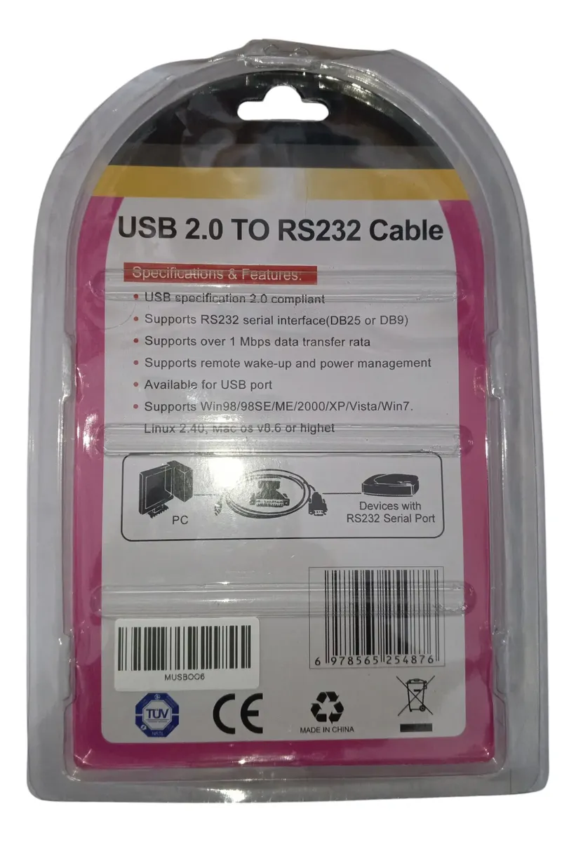 Cable Usb A Rs232 Serial Db9 Convertidor Adaptador Impresora Rojo