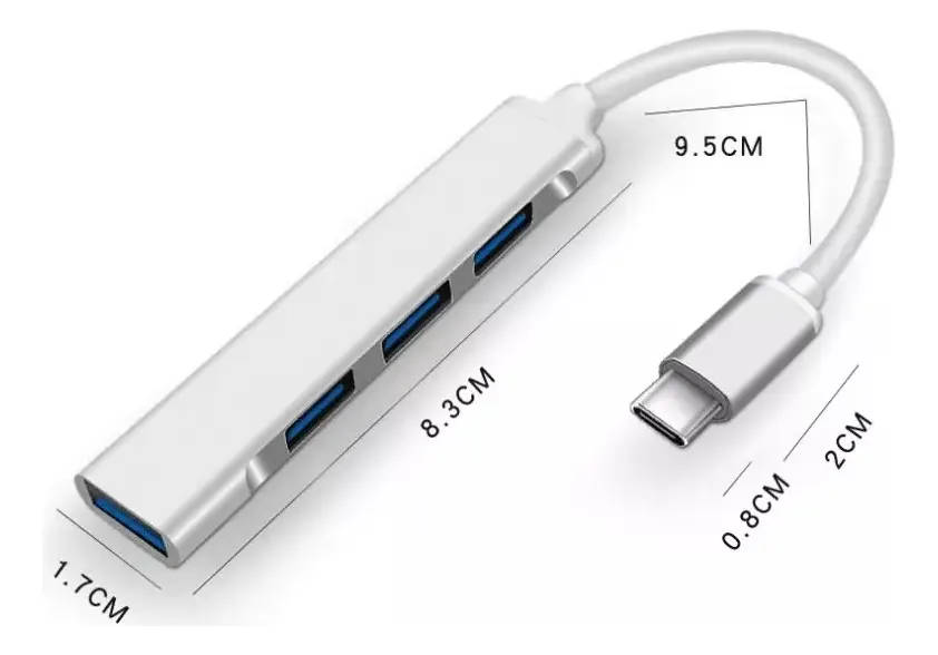 Multipuertos Hub Tipo C A Usb 3.0 Ultra Delgado 4 Puertos Plateado