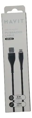 Cable Para Celular Flexible Reforzado Nylon Micro Usb A Usb Negro