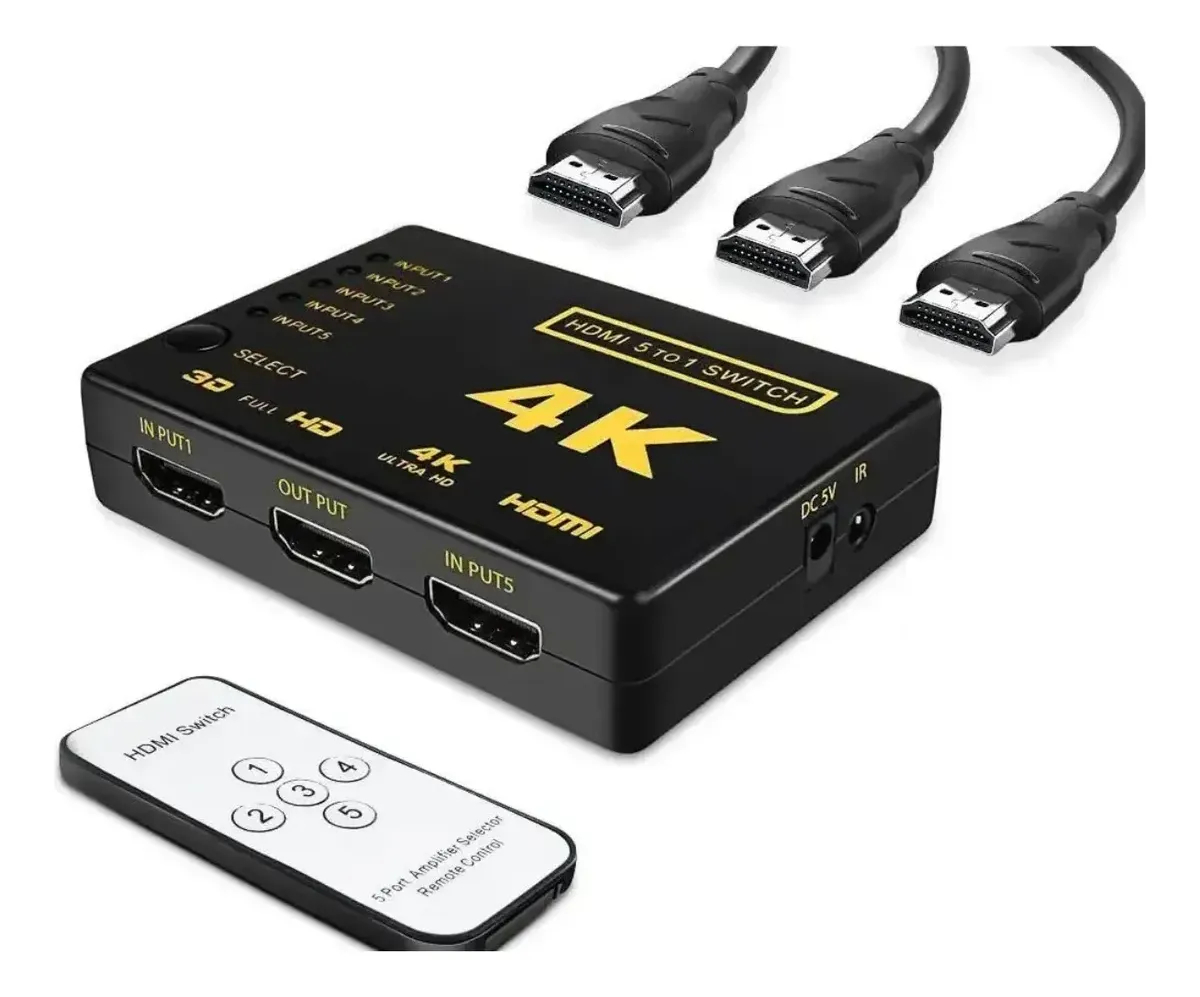 Switch Hdmi 4k Ultra Hd 5 En 1 Control Splitter Selector