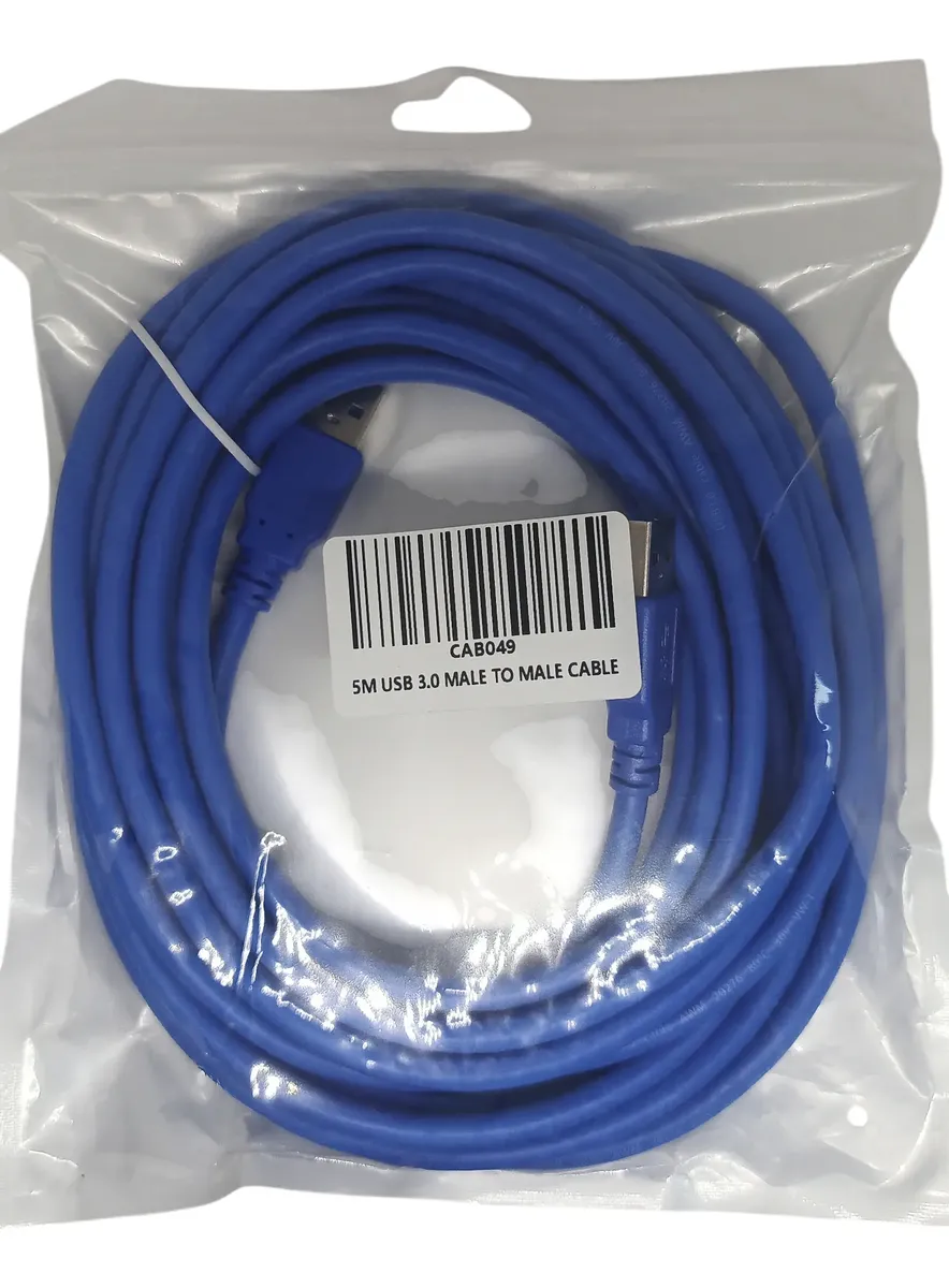 USB 3.0 Male-to-Male Data Cable, 5 m, Blue