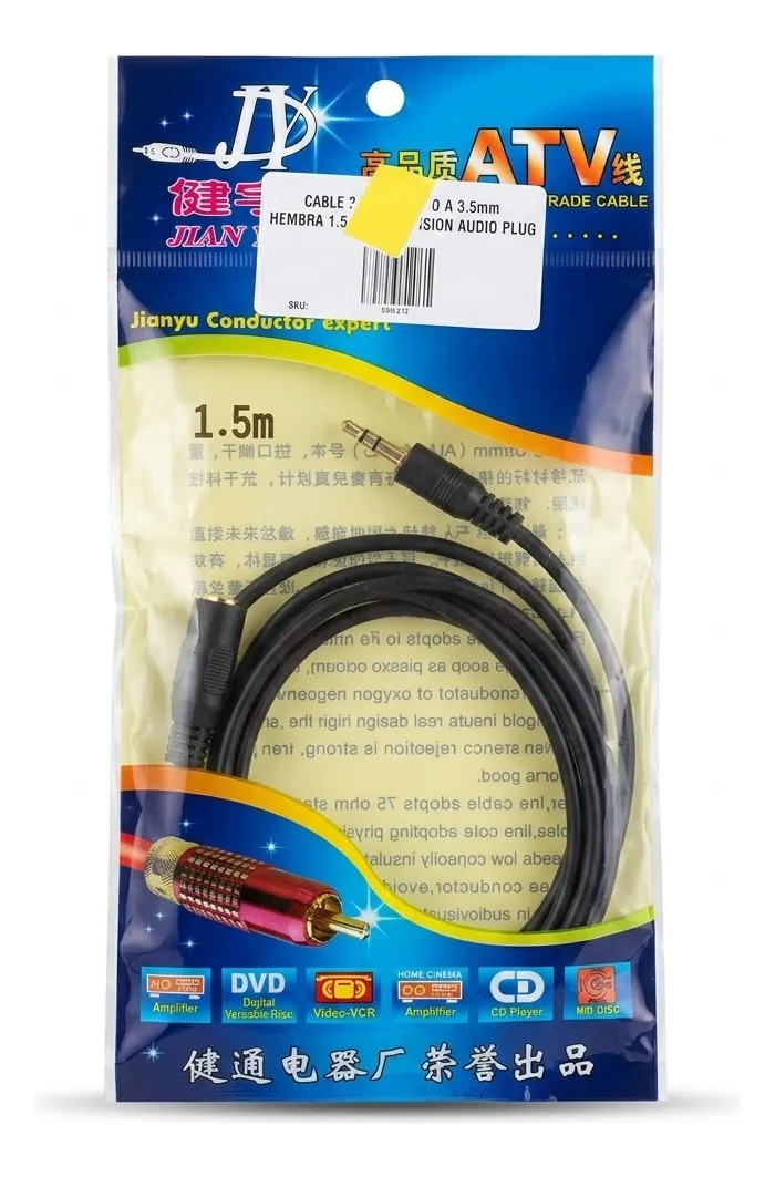 Cable Extensión Auxiliar Plug A Plug Macho Hembra 1.5 Metro