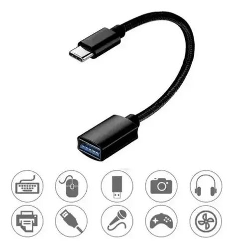 Cable Otg Tipo C Macho A Usb Hembra De Nylon Negro