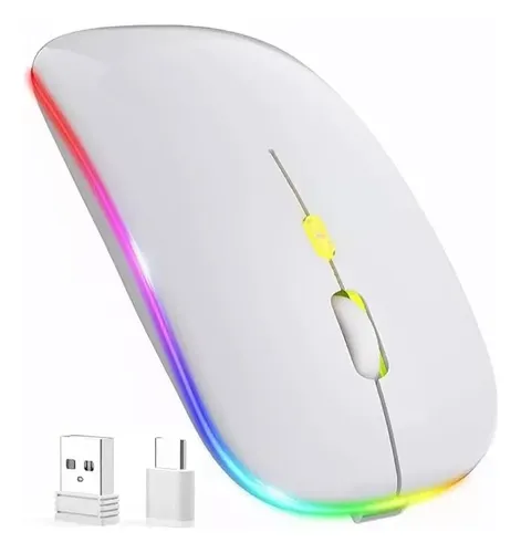 Mouse Blanco Inalámbrico Bluetooth Recargable Ergonómico Led Blanco