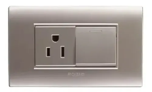 Interruptor + Tomacorriente Plateado 6a 120v-250v Pickens Plateado
