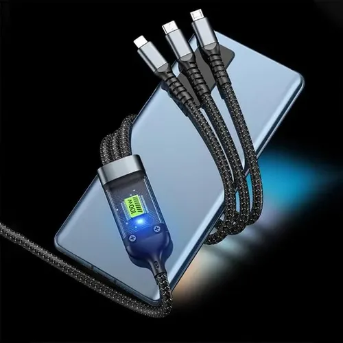 Cable 3 En 1 Micro Usb De Carga Rapida iPhone Android Tipo C Negro