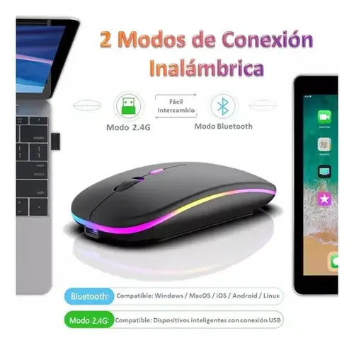 Mouse Inalambrico Rgb Recargable Para Laptop Pc Computadora