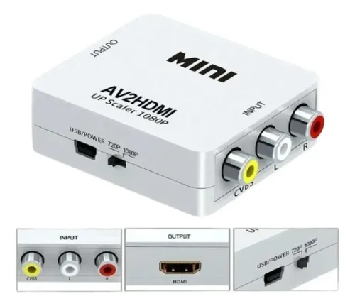 Convertidor Rca A Hdmi Av2hdmi Adaptador 1080p Blanco