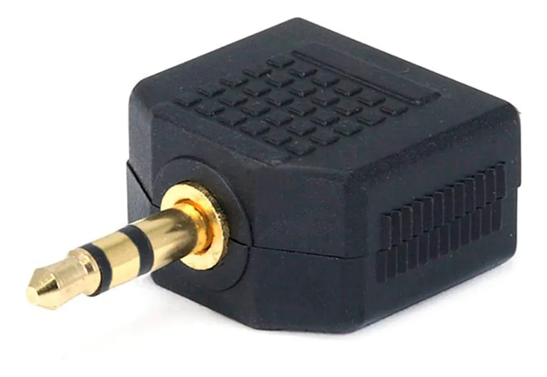 Adaptador Audio Y 3.5mm 1 Macho A 2 Hembras Sin Microfono Negro