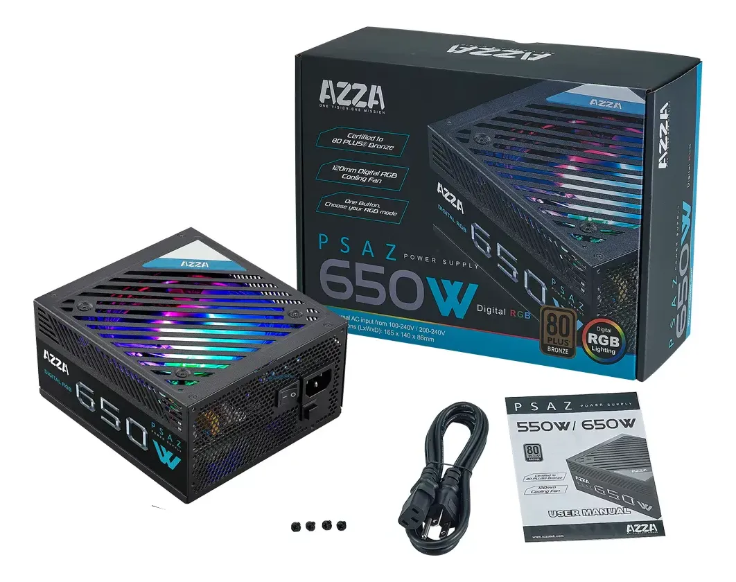 Fuente De Poder Certificada 80 Plus Azza 650w Argb 650w