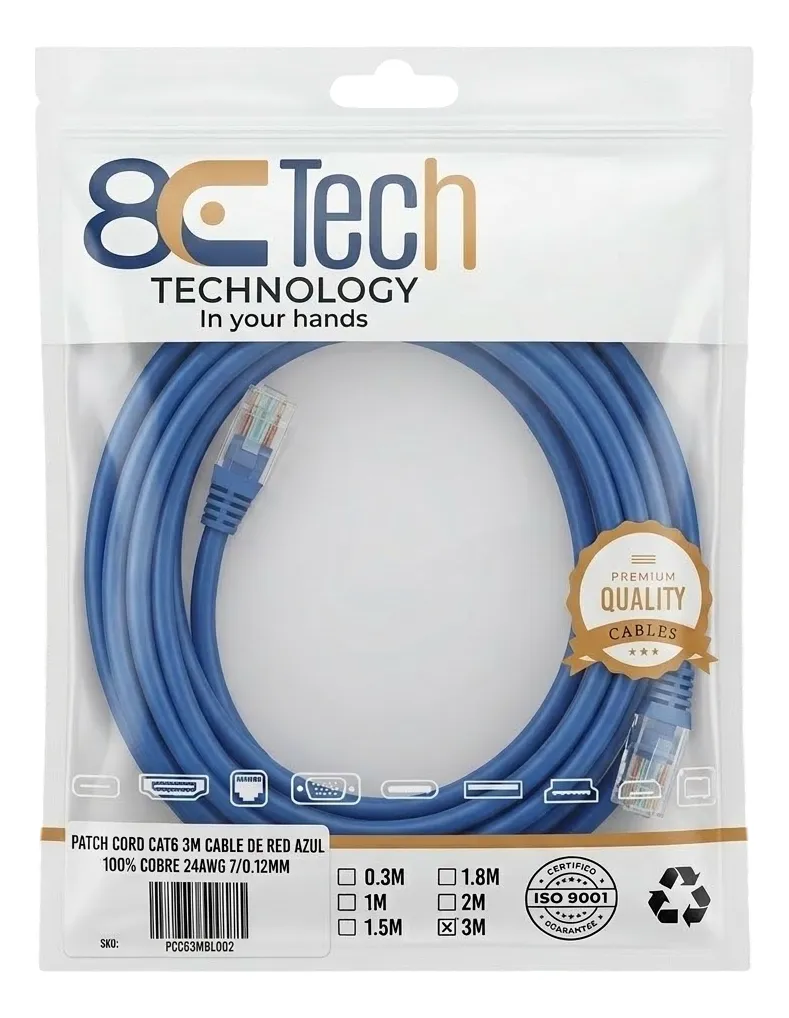 High-Quality Cat6 100% Copper Patch Cable, 3 m