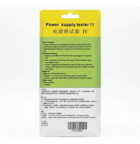 Tester Probador Fuente De Poder 12v 5v 3v 20 24 Pines Negro