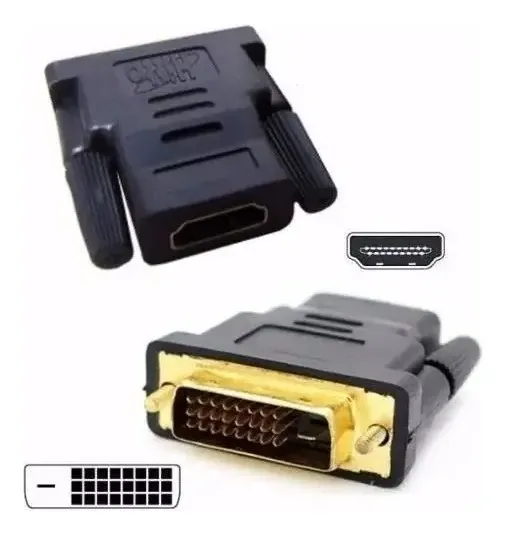 Adaptador Convertidor Dvi 24+1 Pines Macho A Hdmi Hembra Pc Negro