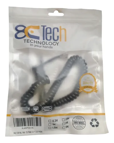 Cable Espiral Para Teléfono Fijo Rj9 1m Negro Negro