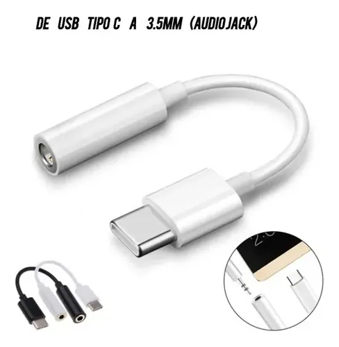 Adaptador Tipo C A Jack Auxiliar 3.5mm Audio Blanco