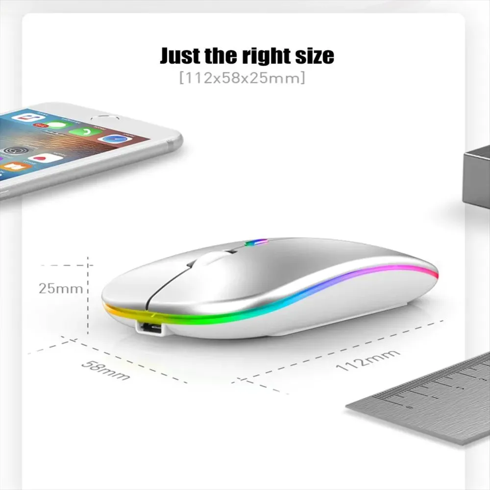 Rechargeable Wireless Bluetooth LED Mouse for PC, Silver