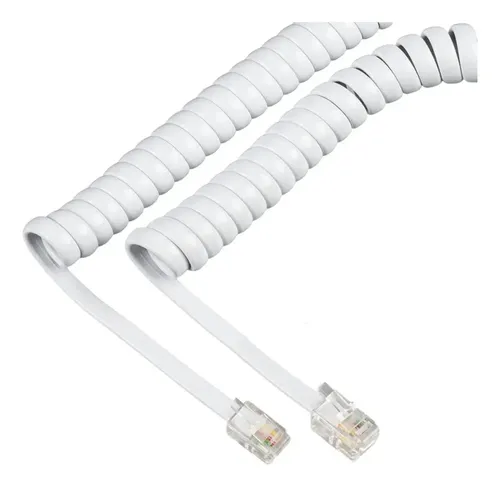 Cable Rj-9 Espiral Para Teléfono Fijo 1m Blanco Blanco