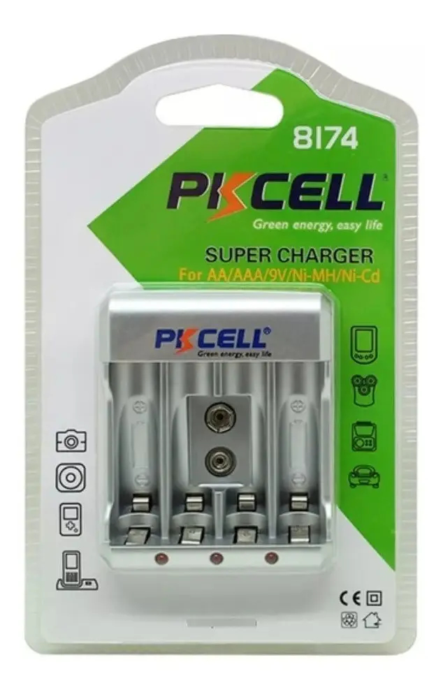 Charger for AA, AAA and 9 V Rechargeable Batteries