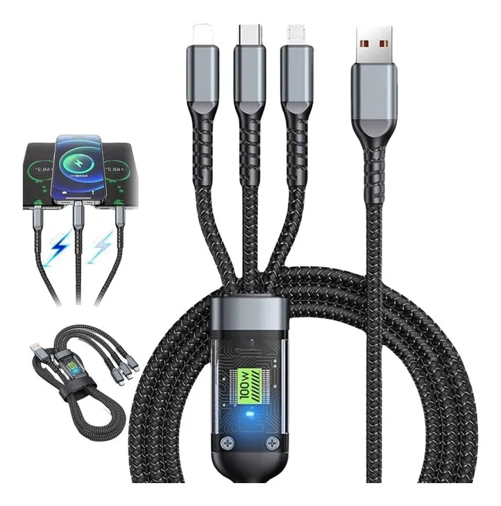 Cable 3 En 1 Micro Usb De Carga Rapida iPhone Android Tipo C
