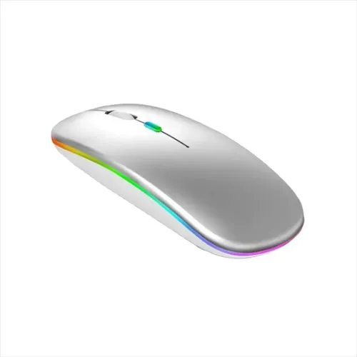 Mouse Bluetooth Inalámbrico Recargable Led Plateado Para Pc Plateado