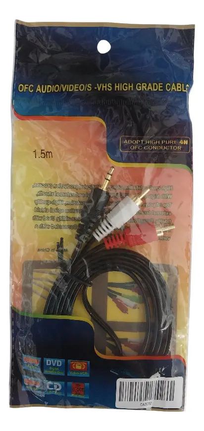 Cable De Audio 2 Rca A Plug 3.5 Sonido Stereo De 1.5 Metros